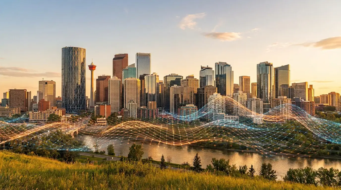 Calgary cityscape with mobile signal coverage representation for Public Mobile guide 2026