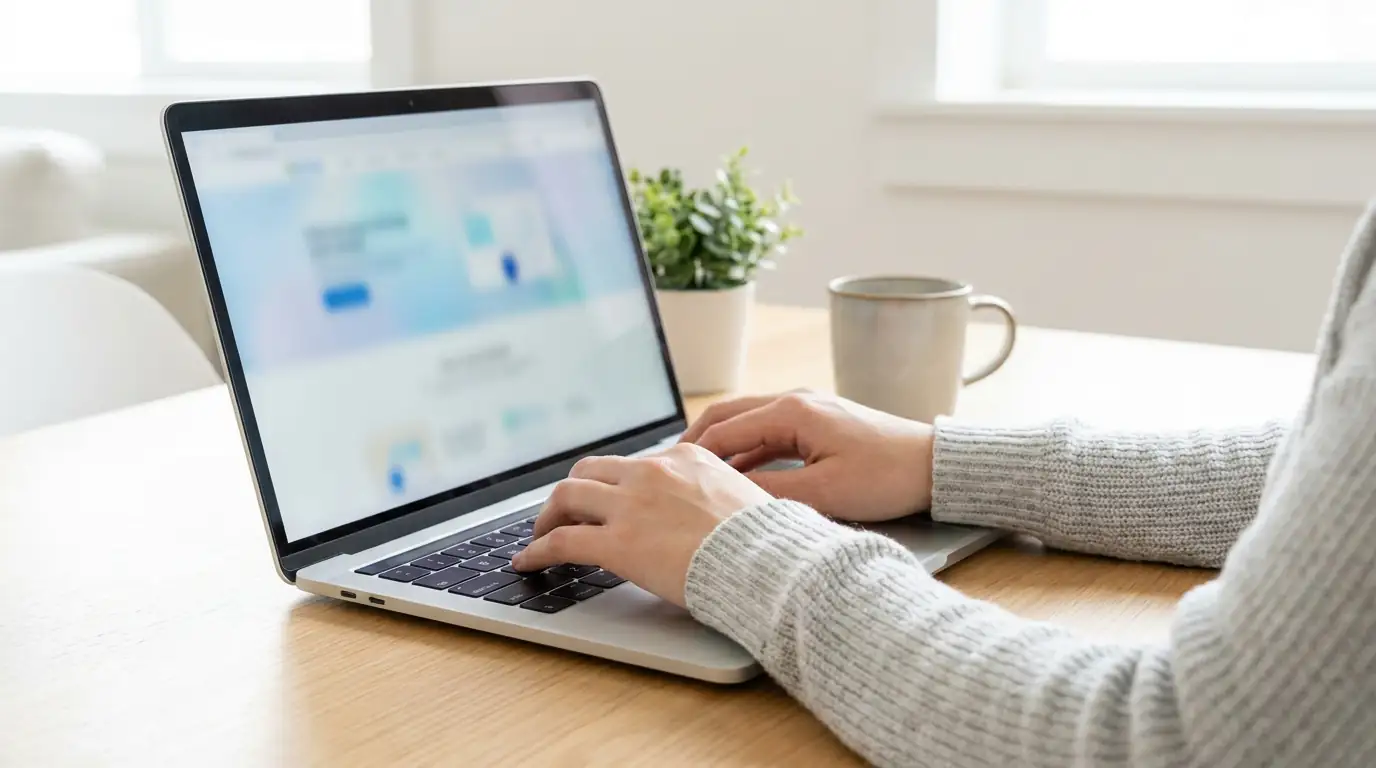 Person using laptop to access Public Mobile online customer support and community forum