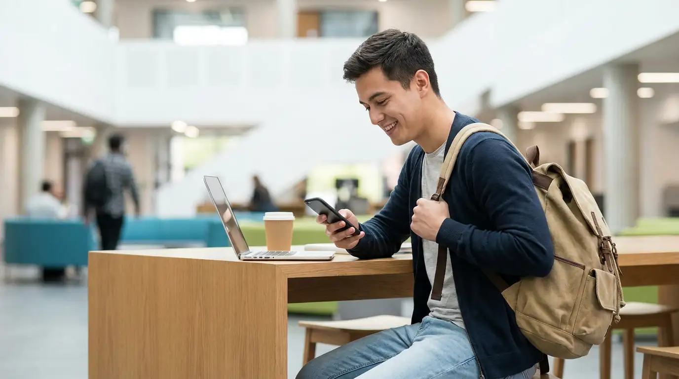 Student with a backpack and smartphone representing best Public Mobile plan for students in Canada 2026